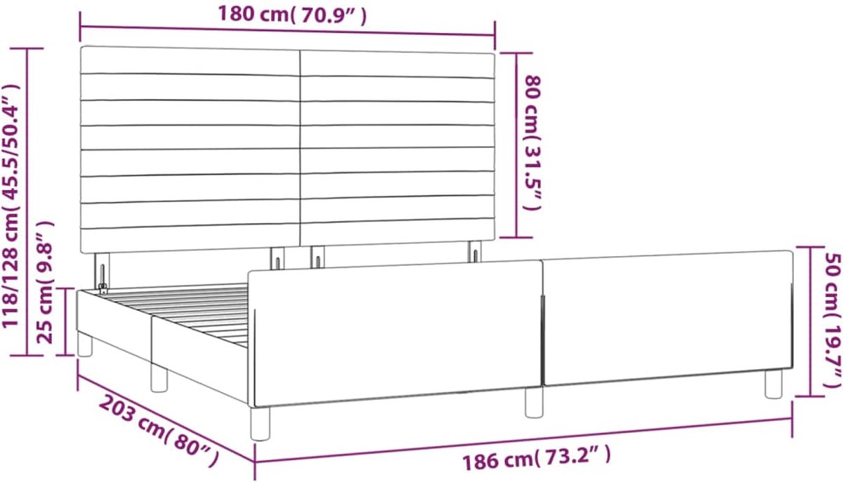 vidaXL - Bedframe - met - hoofdeinde - fluweel - zwart - 180x200 - cm