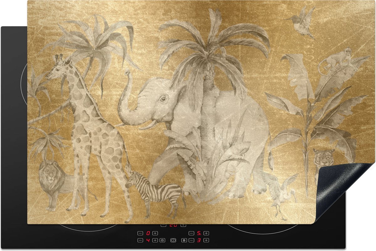 KitchenYeah® Inductie beschermer 80.2x52.2 cm - Jungle - Kinderen - Goud - Kinderen - Dieren - Kookplaataccessoires - Afdekplaat voor kookplaat - Inductiebeschermer - Inductiemat - Inductieplaat mat