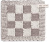 Knit Factory Gebreide Pannenlap Block - Pannenlappen gemaakt van 50% katoen & 50% acryl - Blokken motief - Traditionele look - 1 stuk - Ecru/Taupe - Bruin - 23x23 cm