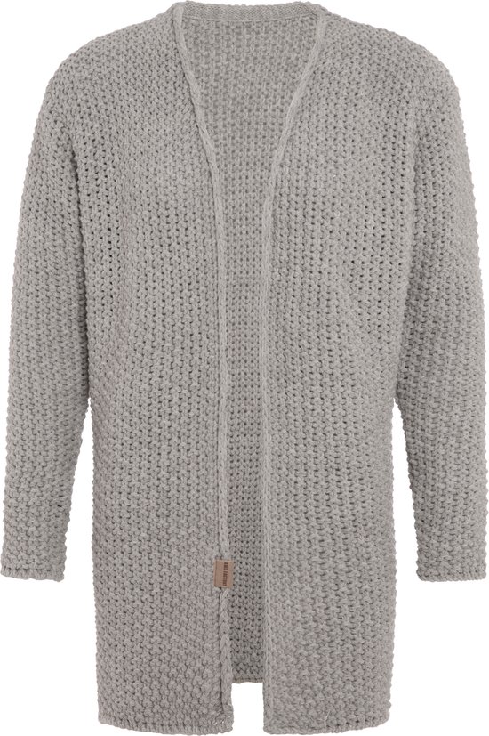 Knit Factory Carry Gebreid Dames Vest - Grof gebreid dames vest - Grijze cardigan - Damesvest gemaak uit 30% wol en 70% acryl - Iced Clay - 36/38