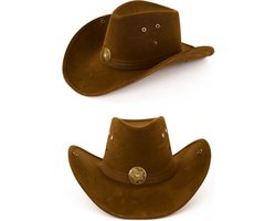 KIMU® Luxe Cowboyhoed Donkerbruin Ster - Western Rodeo Cowboy Hoed Suedine Bruin - Usa Texas Wilde Westen Halloween