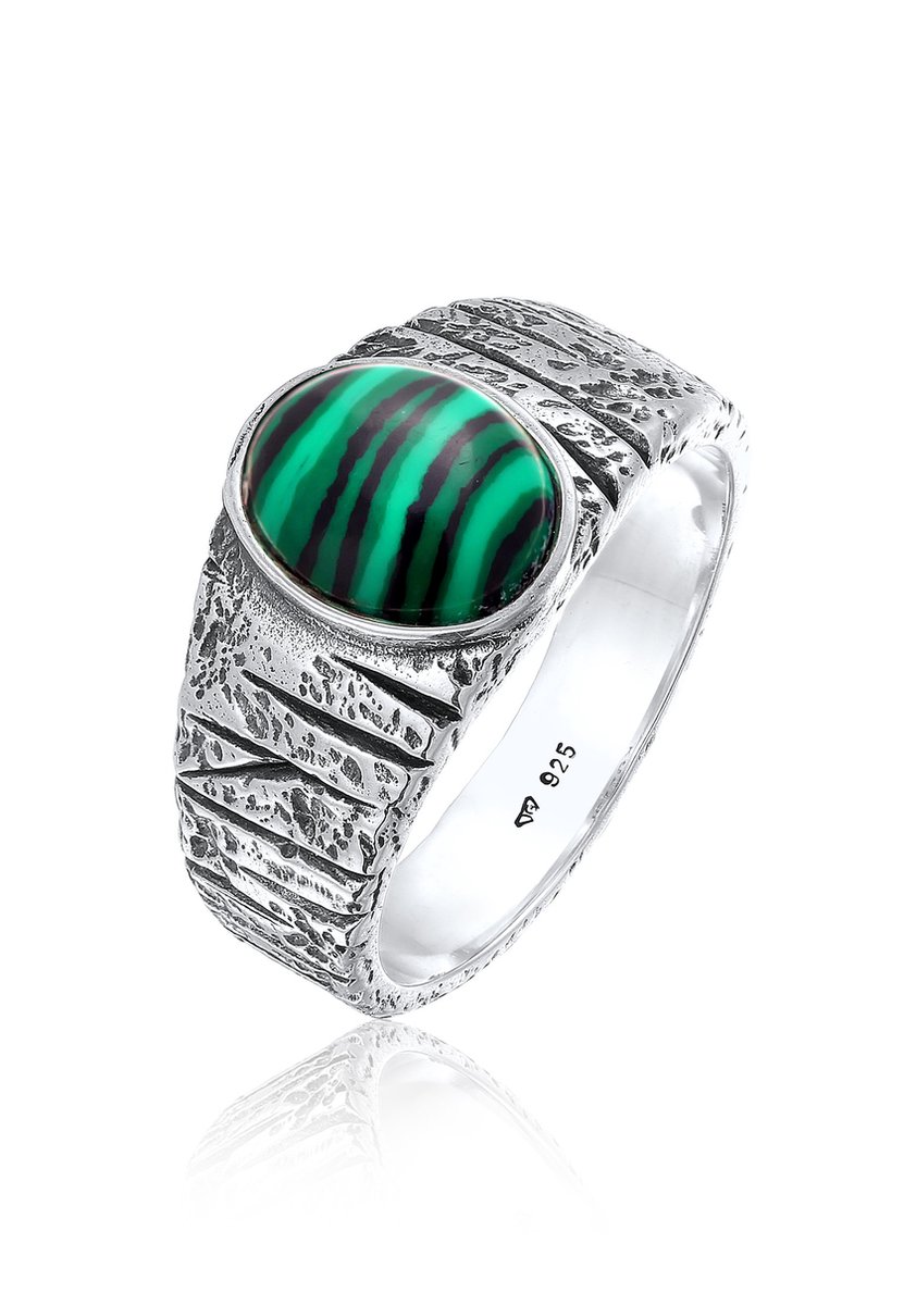 KUZZOI - Ring - Heren Zegel Ovaal met Malachiet Groen in 925 Sterling Zilver - Heren