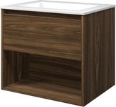 Proline polystone Elegant badmeubelset met wastafelonderkast met lade, open schap en polystone wastafel zonder kraangat 60 x 54,5 x 46 cm, cabana oak