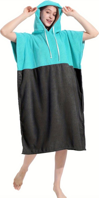 Livano Serviette à langer douce - Poncho de surf pour Adultes - Femme et homme - Zwart et turquoise