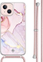 Casimoda® hoesje met rosegoud koord - Geschikt voor iPhone 13 - Marmer roze paars - Afneembaar koord - TPU/acryl - Paars