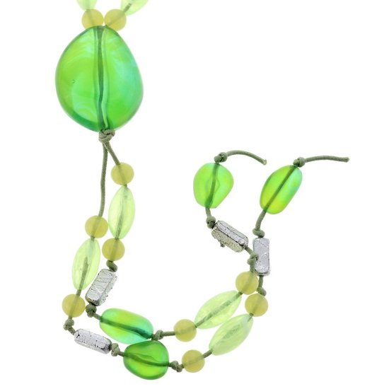 Behave Lange groene kralenketting met 1 grote kraal en hanger