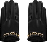 Zwart Handschoenen Gouden Ketting Detail - Leatherlook Handschoenen - Gouden Schakelketting - zwart