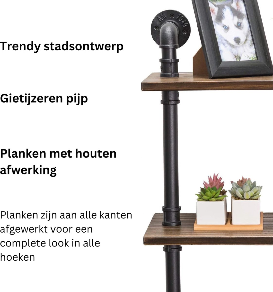Industriële pijpenplanken | Zwevende wandplanken met houten planken