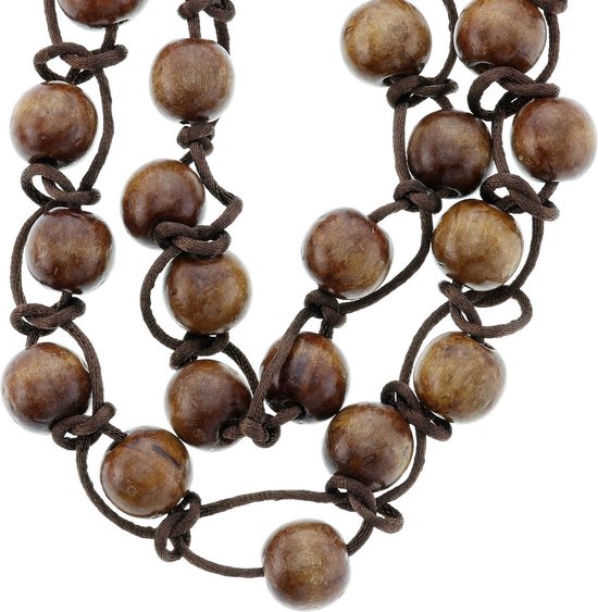 Behave Long collier double perles en bois marron