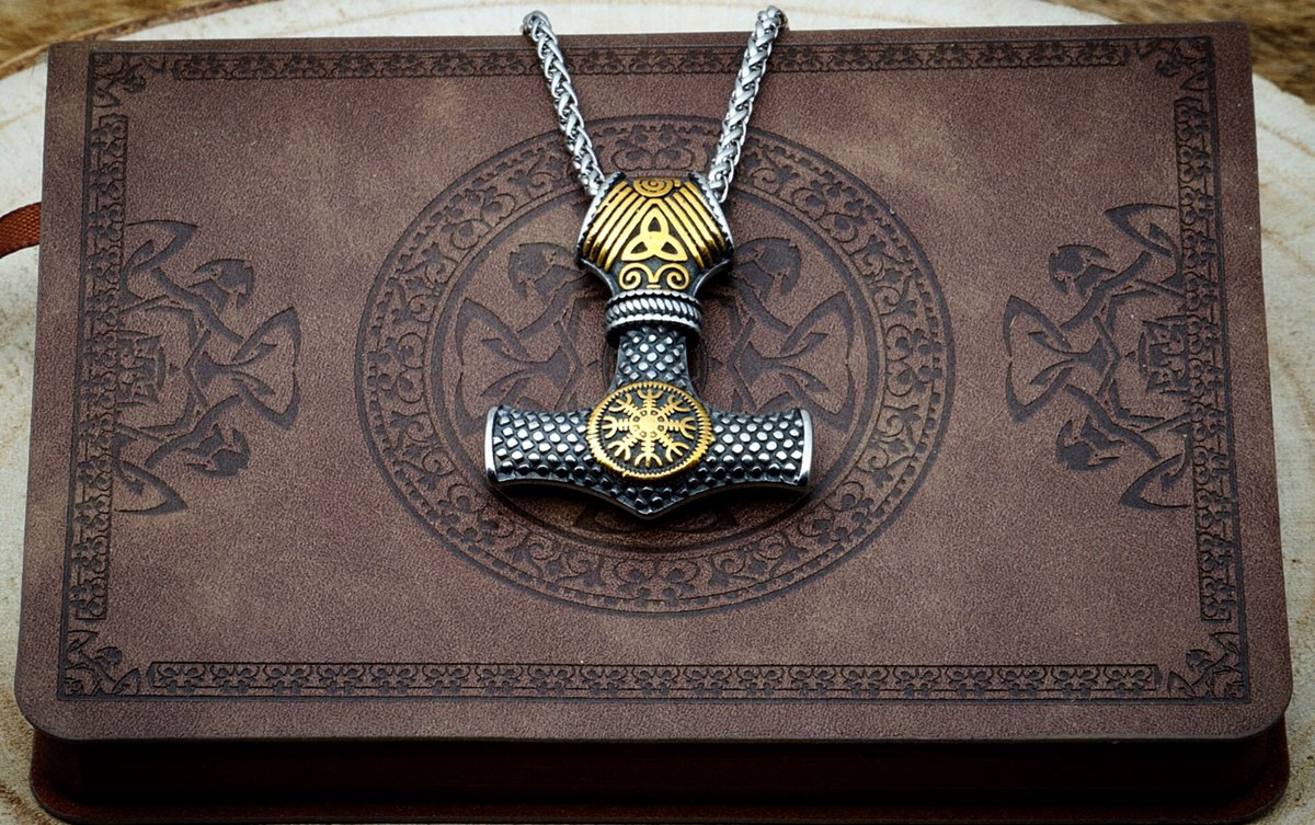 [Two Ravens] Thor Hamer Ketting - Viking Ketting met Hanger - Helm of Awe - Mjolnir - Thor's Hamer - Asatru - Spirituele Talisman
