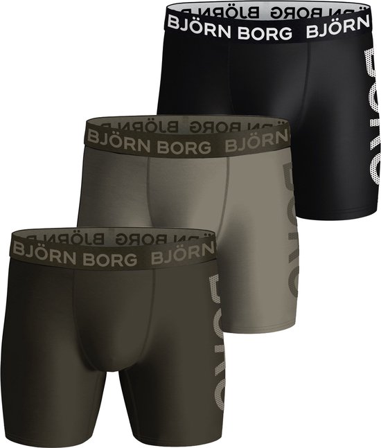 Bjorn Borg - Björn Borg Performance Boxershorts 3-Pack Zwart Groen - Heren - Maat S - Body-fit
