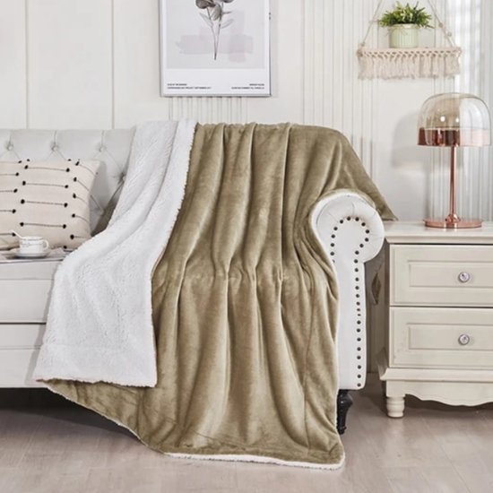 Livano Deken - Pluche - Wollen - Dekentje - Fleece - Plaid - Knuffeldeken - Bank Deken - 2 Persoons Groot - Goud