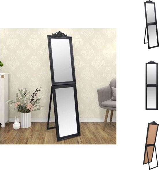 vidaXL Passpiegel Barok Zwart - 50x6.5x200cm - inklapbaar en stabiel frame - heldere weerspiegeling - unieke decoratie - montagehandleiding - glas en eucalyptushout - Spiegel