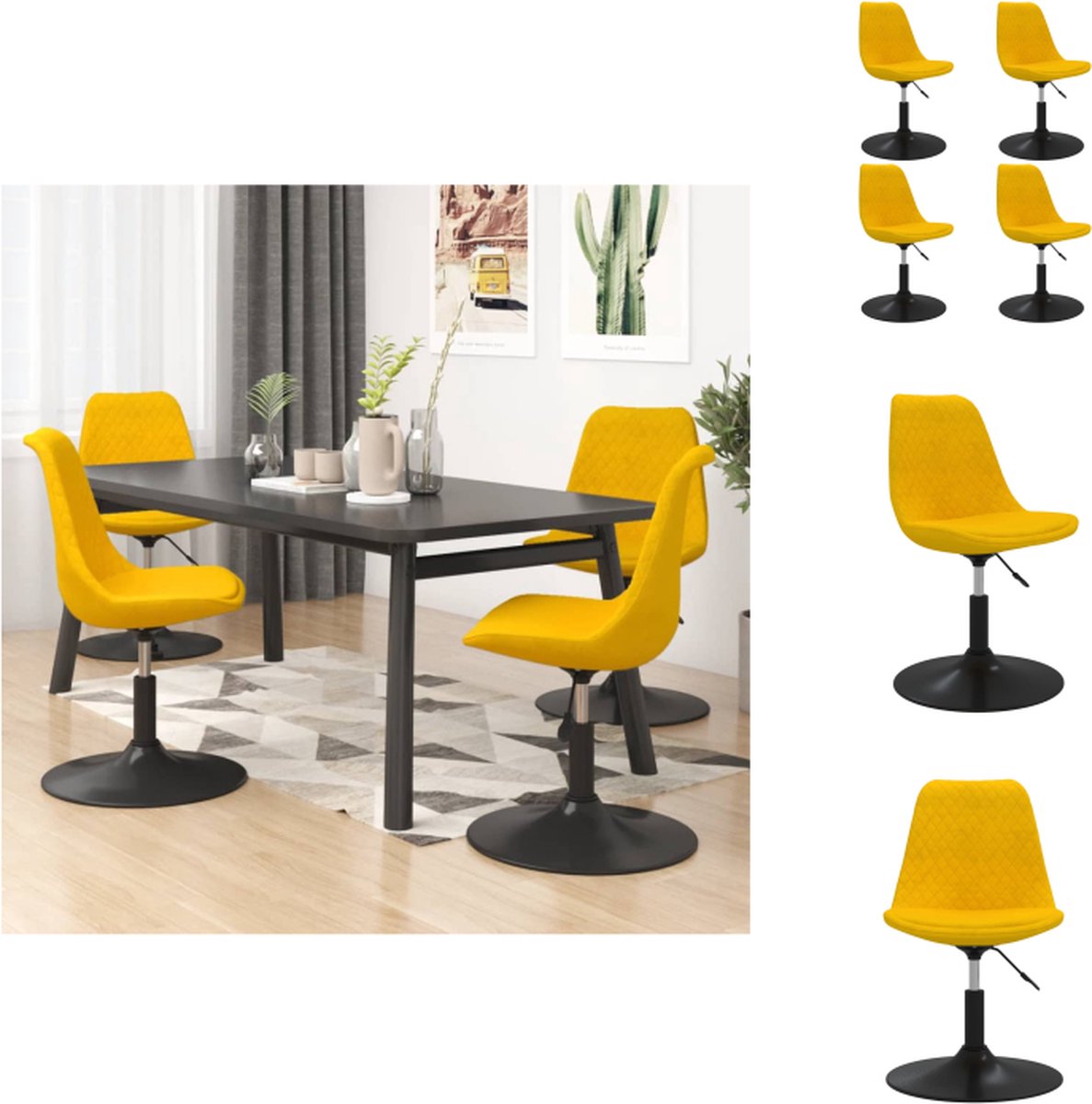 VidaXL Eetkamerstoelen Fluweel Geel 49 x 42 cm Draaibaar Eetkamerstoel