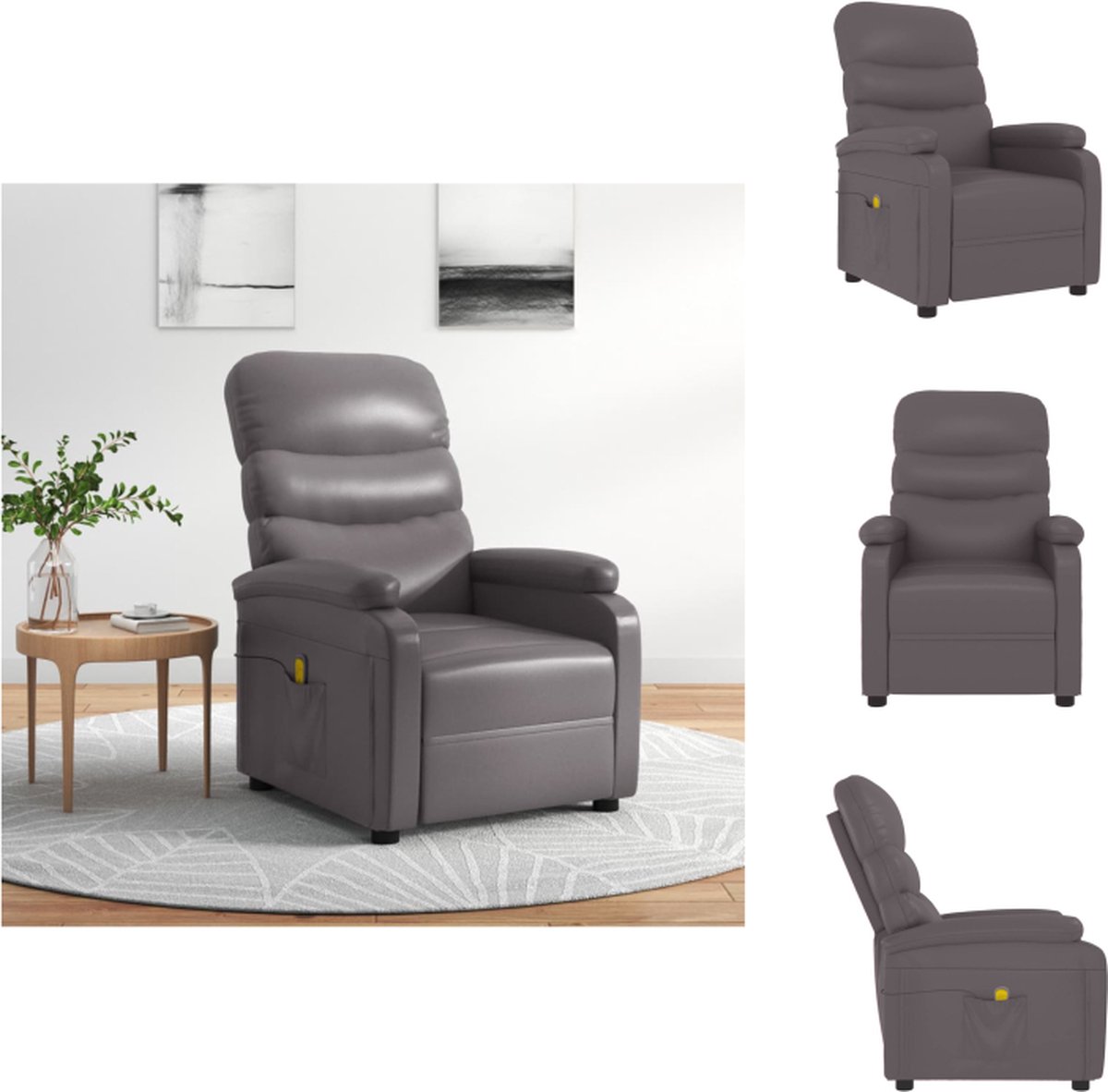 VidaXL Massagefauteuil Verstelbare rugleuning en voetensteun Grijs 75 x 91 x 101 cm Fauteuil