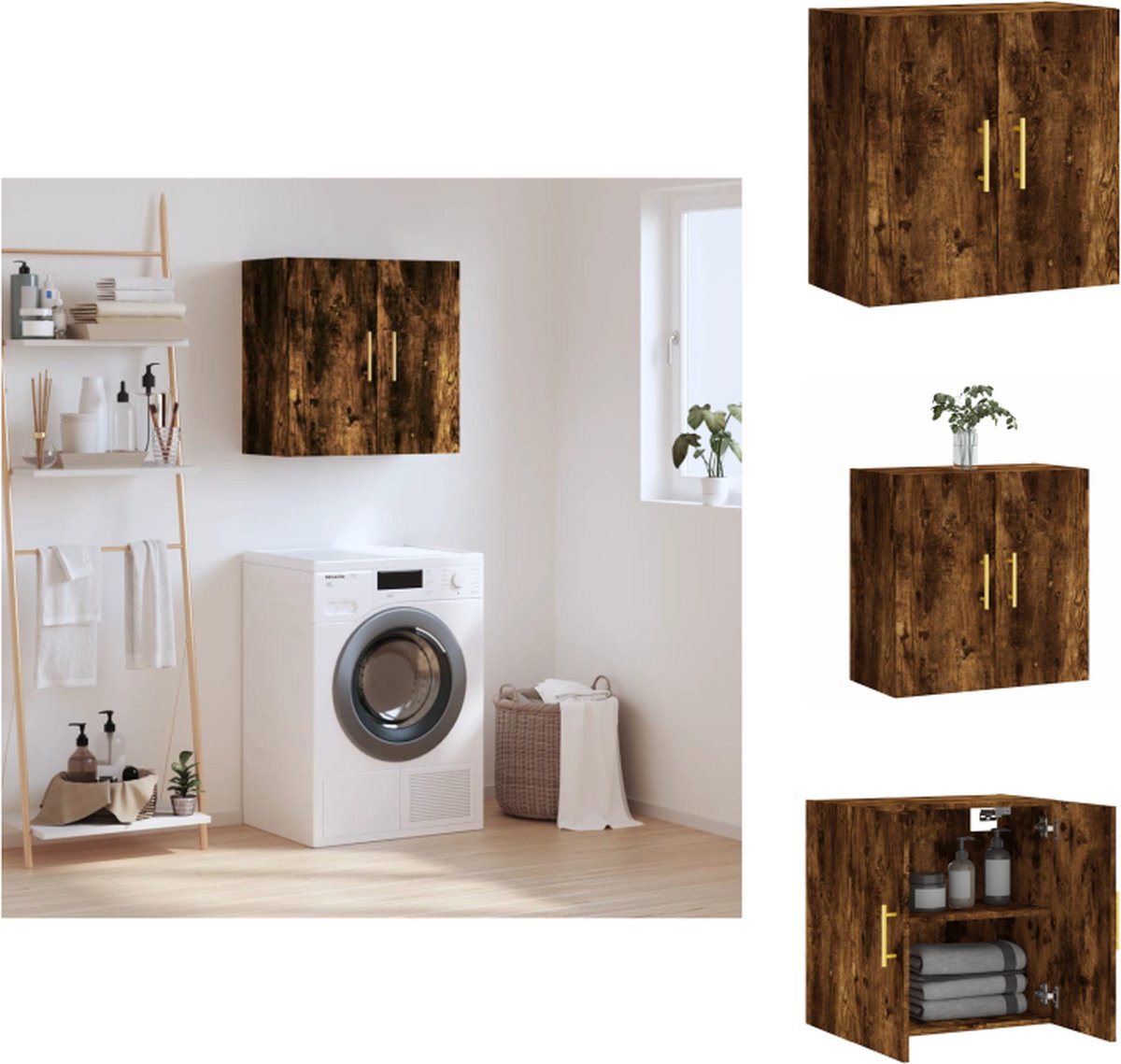 VidaXL Wandkast Gerookt Eiken Opbergkast 60 x 31 x 60 cm Bewerkt hout Kast