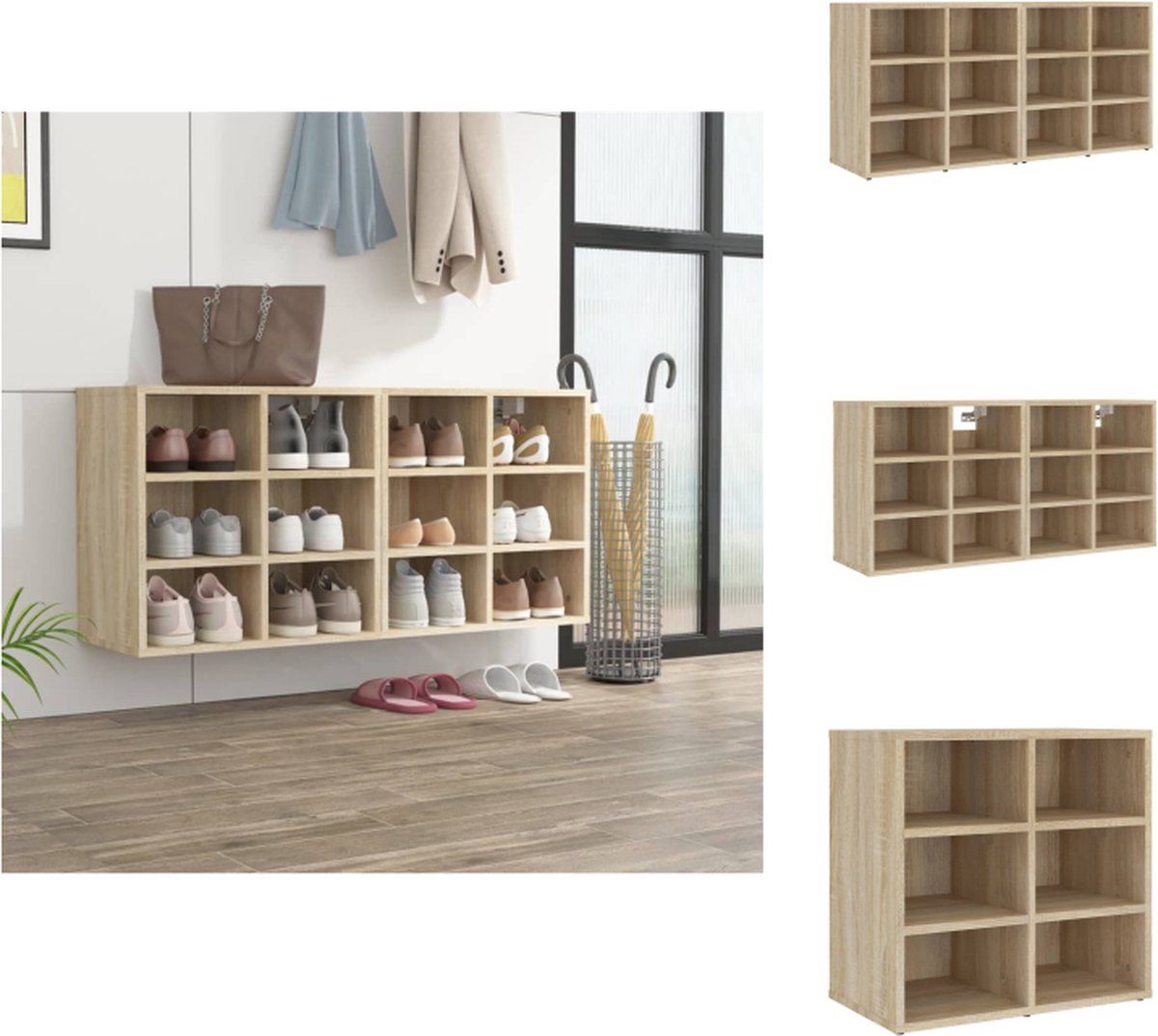 VidaXL Schoenenkast Sonoma Eiken 52.5 x 30 x 50 cm 12 vakken Kast
