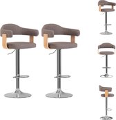vidaXL Barstoelen - gebogen houten frame - zachte stof - verstelbaar - set van 2 - taupe/bruin - Barkruk