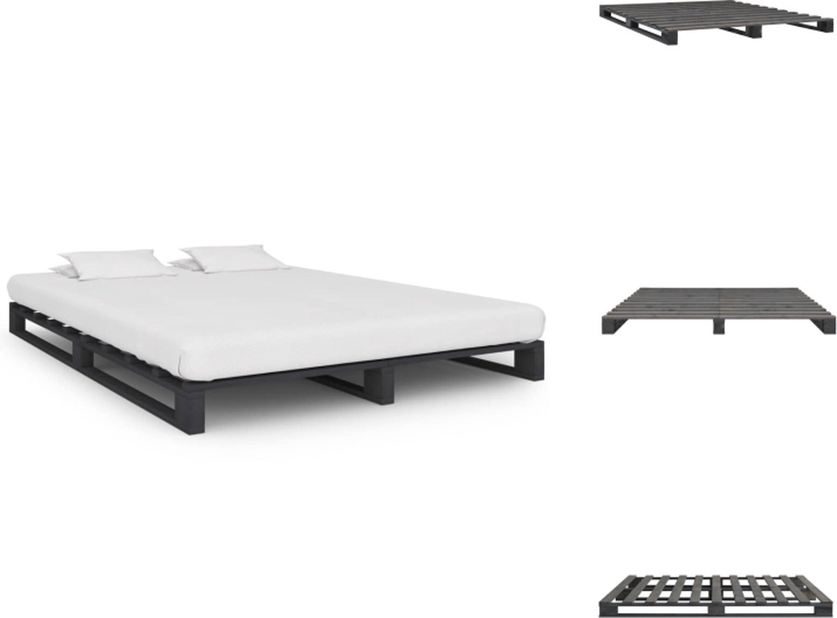 VidaXL Pallet Bedframe Grijs 200 x 120 x 14 cm Massief Grenenhout Bed