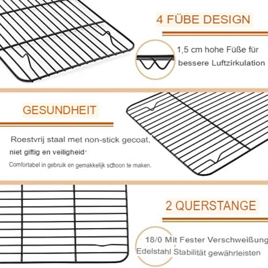 Koelrek, 3-laags roestvrijstalen taartrek, koelrekset, rechthoekig