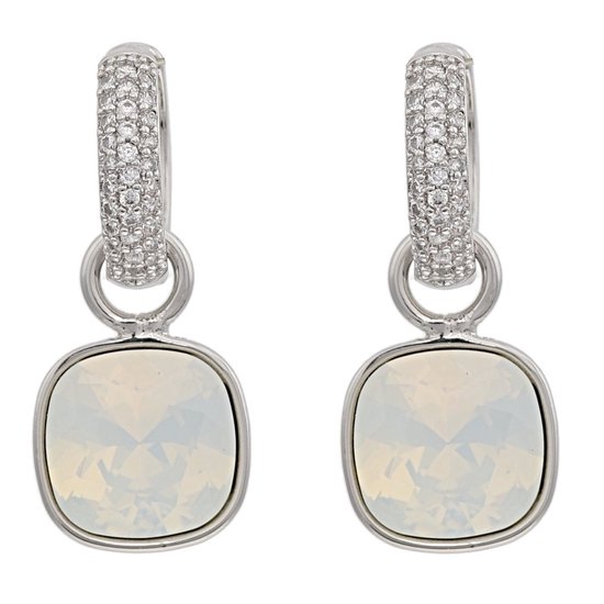 Behave Oorhangers dames – zilverkleurig – transparante en witte kristallen - stijlvolle vrouwen oorhangers zilver - sieraden - luxe giftbox - geschenkdoos - cadeau doos - exclusieve geschenkverpakking - mooie cadeauverpakking
