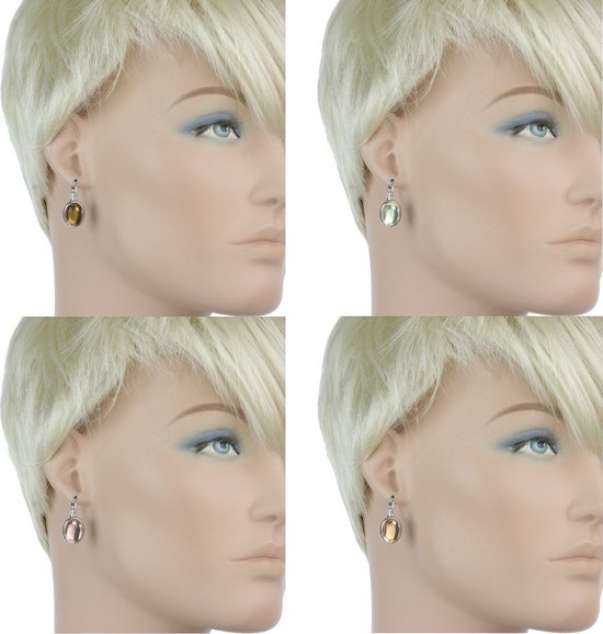 Boucles d'oreilles Behave - femme - couleur argent - boucles d'oreilles serties de 4 pierres interchangeables