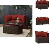 vidaXL Loungeset 4-delig - bruin - 63 x 63 cm - weerbestendig - gepoedercoate stalen frame - gehard glas - modulair - comfortabele kussens - Loungebank