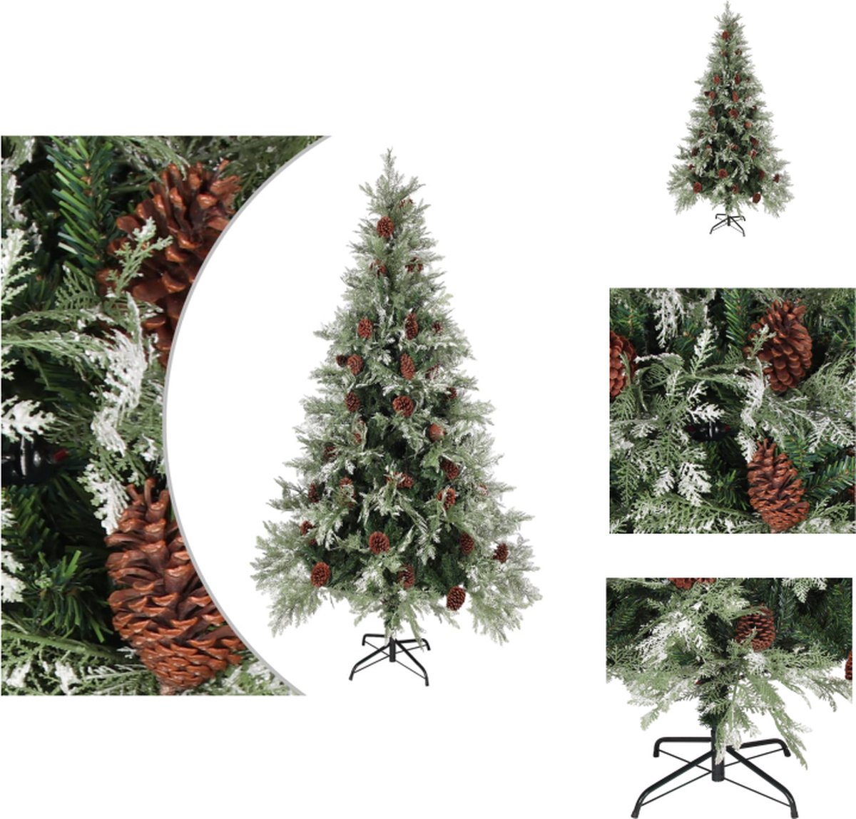 vidaXL Kerstboom Scharnierende - Kunststof en Staal - 225 cm x 120 cm - Groen en Wit - 49 dennenappels - Decoratieve kerstboom
