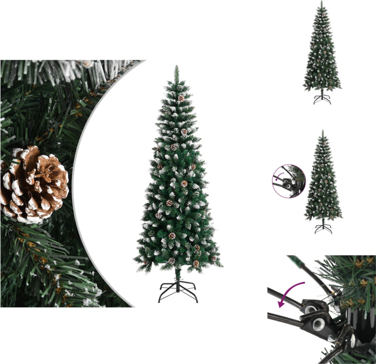 vidaXL Kunstboom - Scharnierconstructie - Volle kerstboom - Stevig standaard - Prachtige decoratie - Duurzame keuze - Groen en wit - PVC en staal - 240 cm hoog - Decoratieve kerstboom