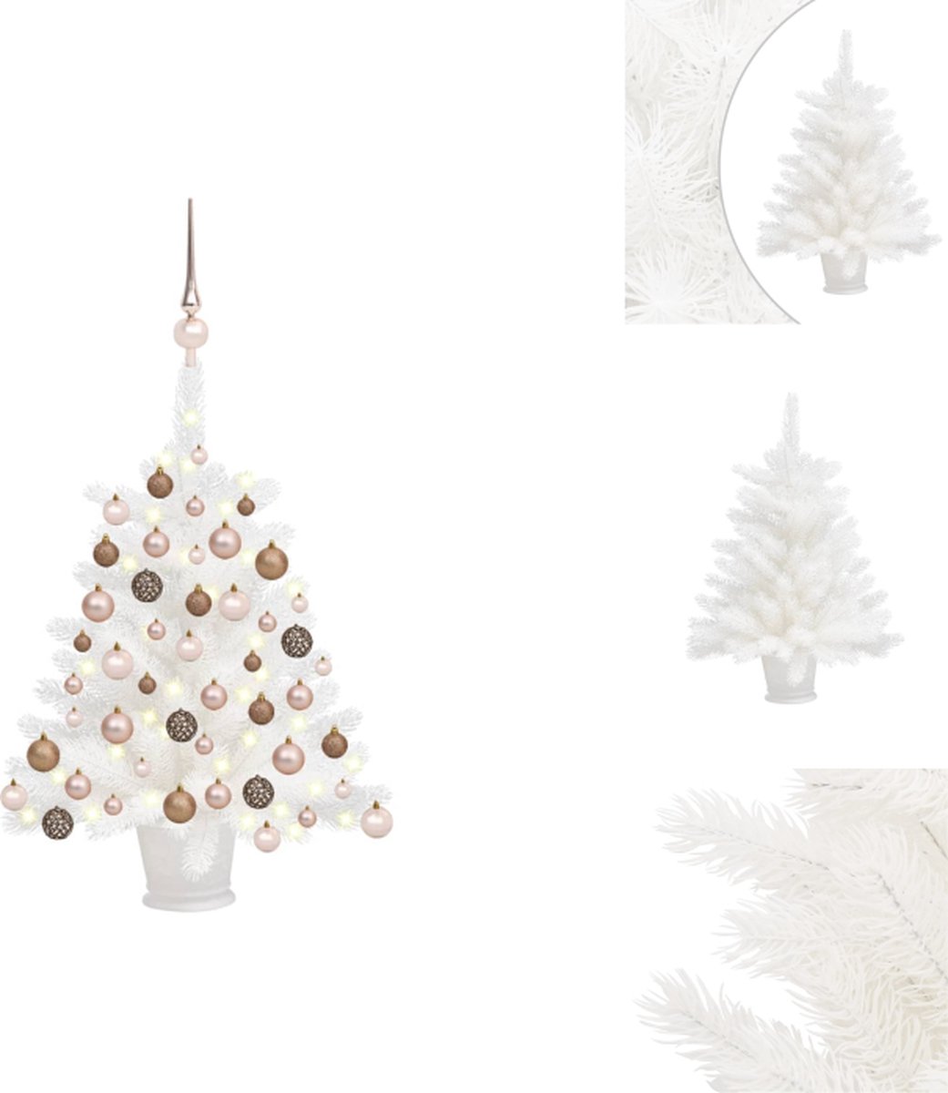 vidaXL Kunstkerstboom - 65 cm - Wit - PE Naalden - LED-verlichting - Inclusief pot - Decoratieve kerstboom