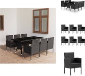 vidaXL Ensemble de jardin en Poly - 170x80x74 cm - Zwart - 1 table - 6 chaises - 6 coussins d'assise - Ensemble de jardin