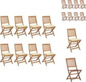 vidaXL Chaises pliantes en bois d'acacia Massief - 48,5 x 57 x 91 cm - Coussin blanc crème - Assemblage requis - Chaise de jardin