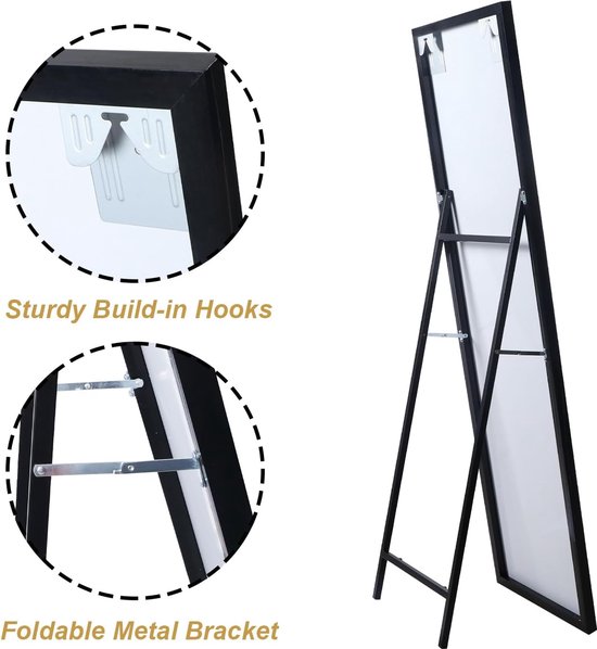 Bogen full-body spiegel, grote gebogen staande spiegel, vloerspiegel, wandspiegel, voor slaapkamer, woonkamer, hal, garderobe, winkel (zwart, 180 x 80 cm