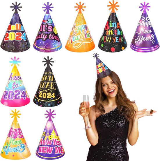 Bonne Année 2024 - 18x Pcs - Chapeaux de Fête Chapeau Kegel en Papier  Coloré pour