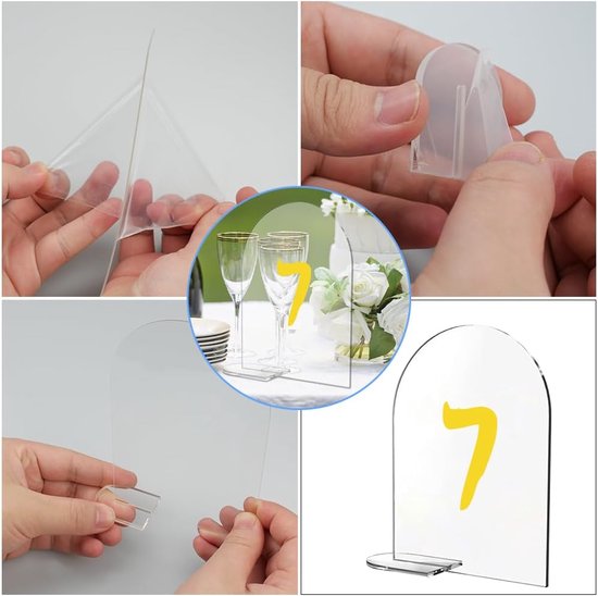 JustYit 20 Pieces Table Numbers Acrylic Sheet Acrylic Table Signs Transparent Arch Acrylic Sign Table Number Acrylic for Wedding Stands, Curved Signs, Parties van JustYit — afbeelding 4