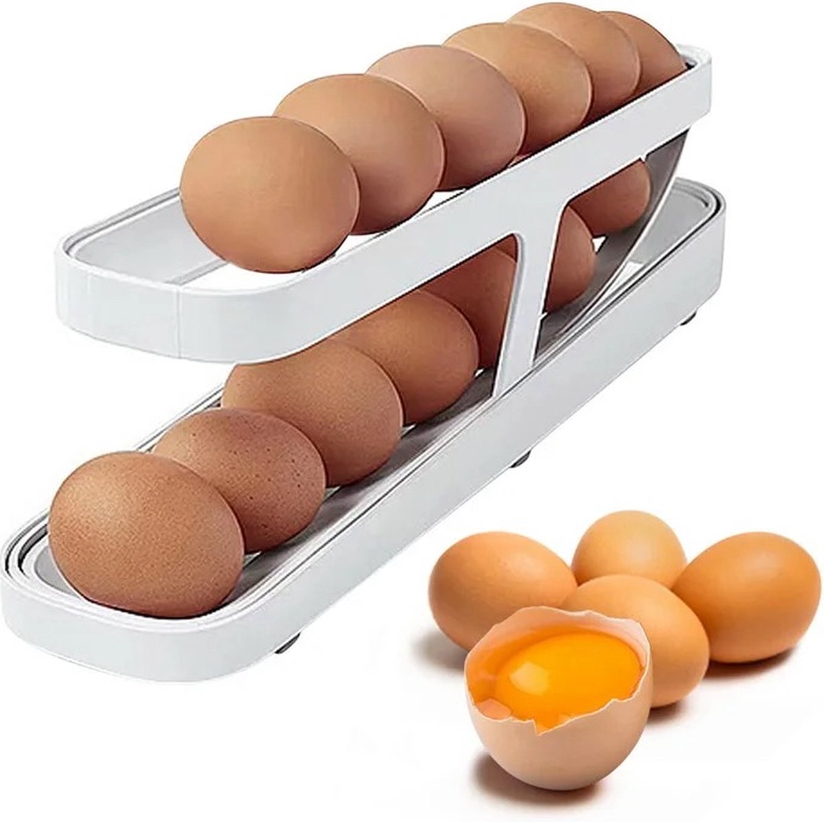 H.K.H Store Eierhouder voor de koelkast - automatisch rollende eierdispenser voor het opbergen in de koelkast - rolldown eierorganizer - eierhouder voor de keuken