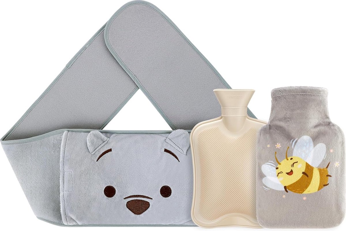 Goedkoopste Hot Water Bottle with Cover, Hot Water Bottle with Belt, 1L Portable Rubber Hot Water Bottle with Soft Waist Cover, Removable Hot Water Bag for Neck and Shoulder, Back, Legs, Waist Warm