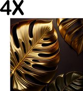 BWK Textiele Placemat - Gouden Bladeren op Donkere Achtergrond - Set van 4 Placemats - 40x40 cm - Polyester Stof - Afneembaar