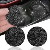 T.O.M.- 2 Auto Onderzetters met strass-Zwart- Universele beker Houders- Pads for Drink Holder- Non-Slip Silicone Coasters -Glitter- Crystal- Strass Can Cup Holder - Auto Interieur Accessories