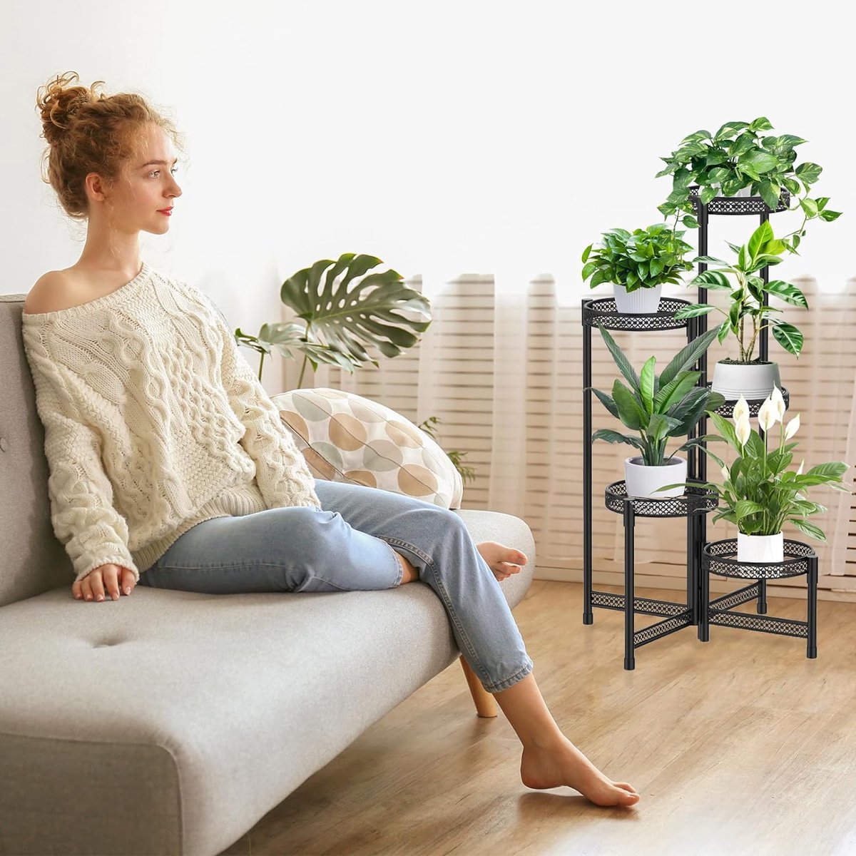 COSTWAY 2-traps metalen plantenstandaard, multifunctioneel plantenrek, tentoonstellingsrek, voor binnen en buiten, plantenrek, bloemenrek voor terras, tuin, balkon