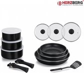 Herzberg HG-8091-15BK: 15-delige pannenset met marmercoating