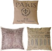 Set van 3 sierkussens London + Paris + imitatie suède, sierkussens bank met vulling 45x45cm