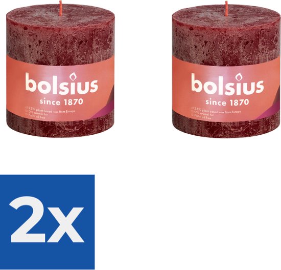 Bolsius Stompkaars Velvet Red Ø100 mm - Hoogte 10 cm - Donkerrood - 62 branduren - Voordeelverpakking 2 stuks