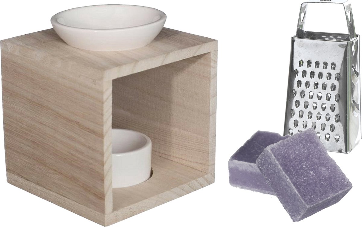 Ideas4seasons Amberblokjes/geurblokjes cadeauset - lavendel - inclusief geurbrander en min