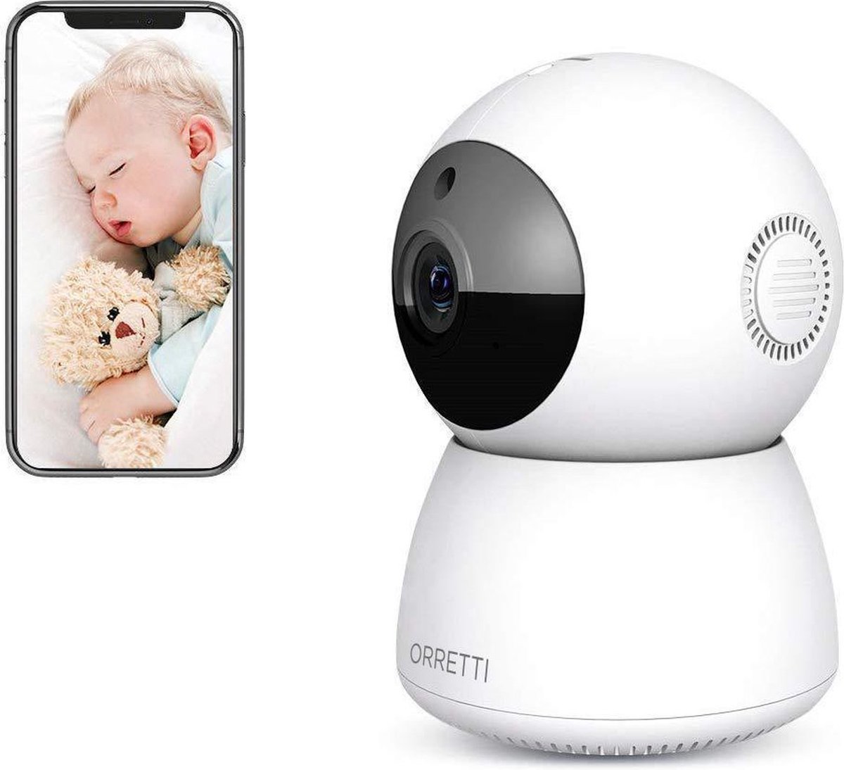Orretti® X2 1080P FHD WiFi IP Beveiligingscamera met Bewegingsdetectie - Bewakingscamera - Babyfoon met camera - Wit