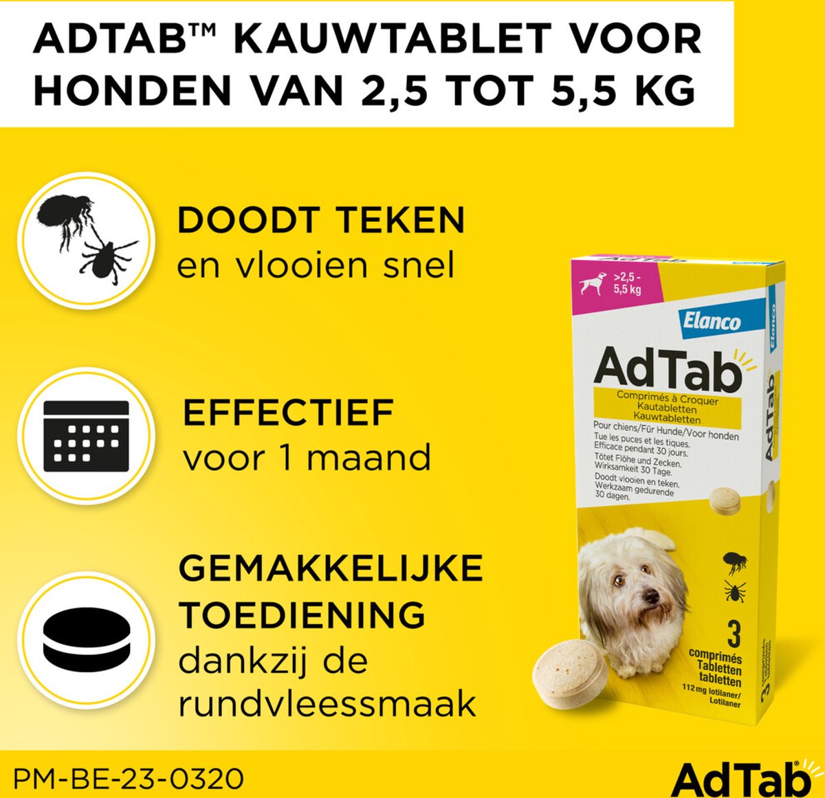 Elanco - Adtab Anti Vlooien en Teek Kauwtabletten - Hond - Bescherming - > 2,5 - 5,5 kg - 3 Tabletten - 1 Keer Per Maand – foto 8