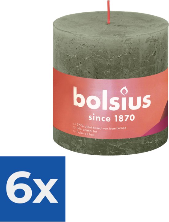 Bolsius Stompkaars Fresh Olive Ø100 mm - Hoogte 10 cm - Olijfgroen - 62 branduren - Voordeelverpakking 6 stuks