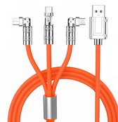 DrPhone LSC 3 In 1 – USB naar Type-C/Lightning/Micro-USB – 120W 6A - Liquid Vloeibare Siliconen Ultrazacht Power kabel - Snel opladen + Data - Oranje – 1M