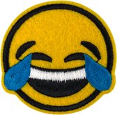 Emoji Smiley Huilen Lachen Strijk Embleem Patch 6.2 cm / 6.2 cm / Geel Zwart Blauw Wit