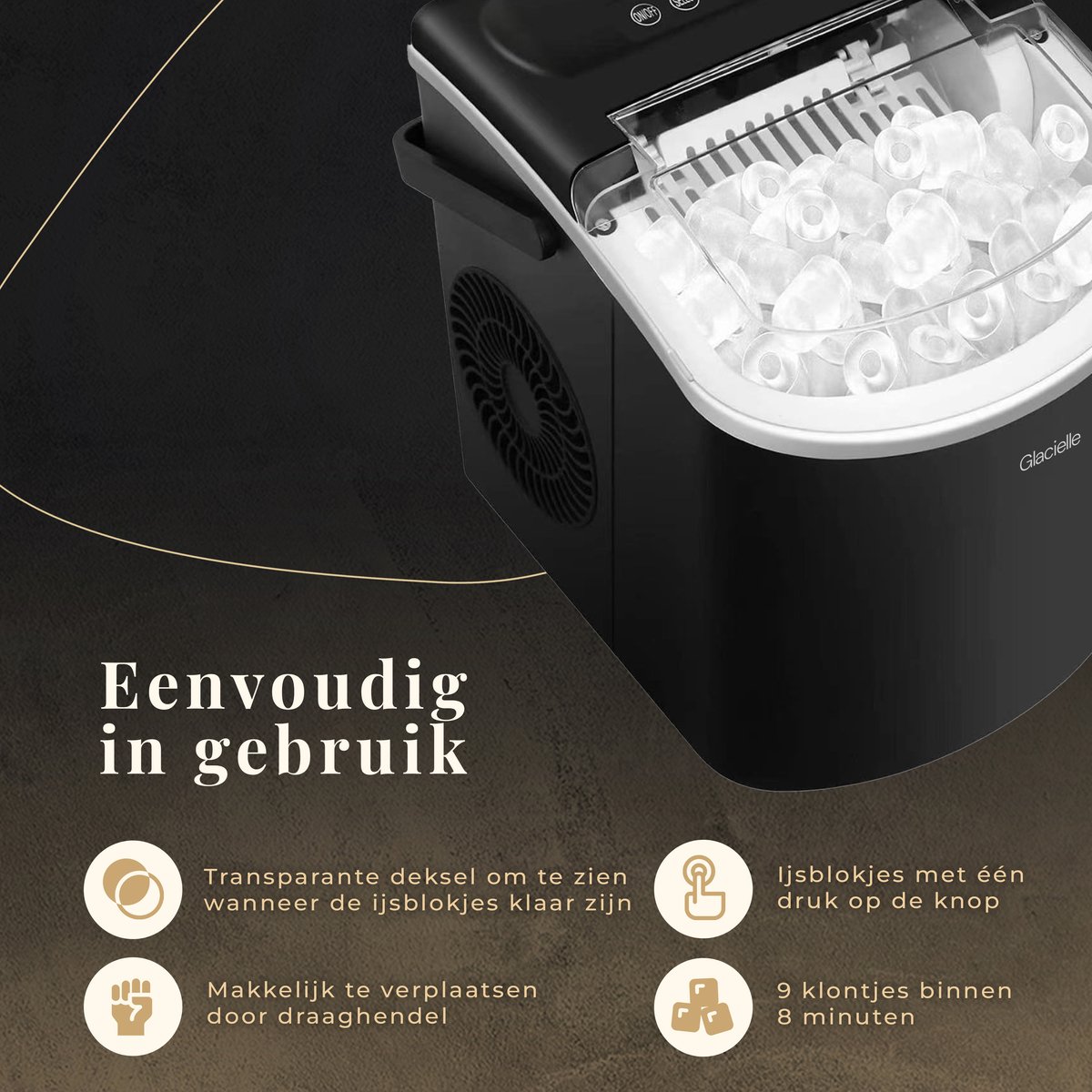 Glacielle IJsblokjesmachine 1 3L 9 Blokjes In 8 Minuten glacielle-ijsblokjesmachine-1-3l-9-blokjes-in-8-minuten